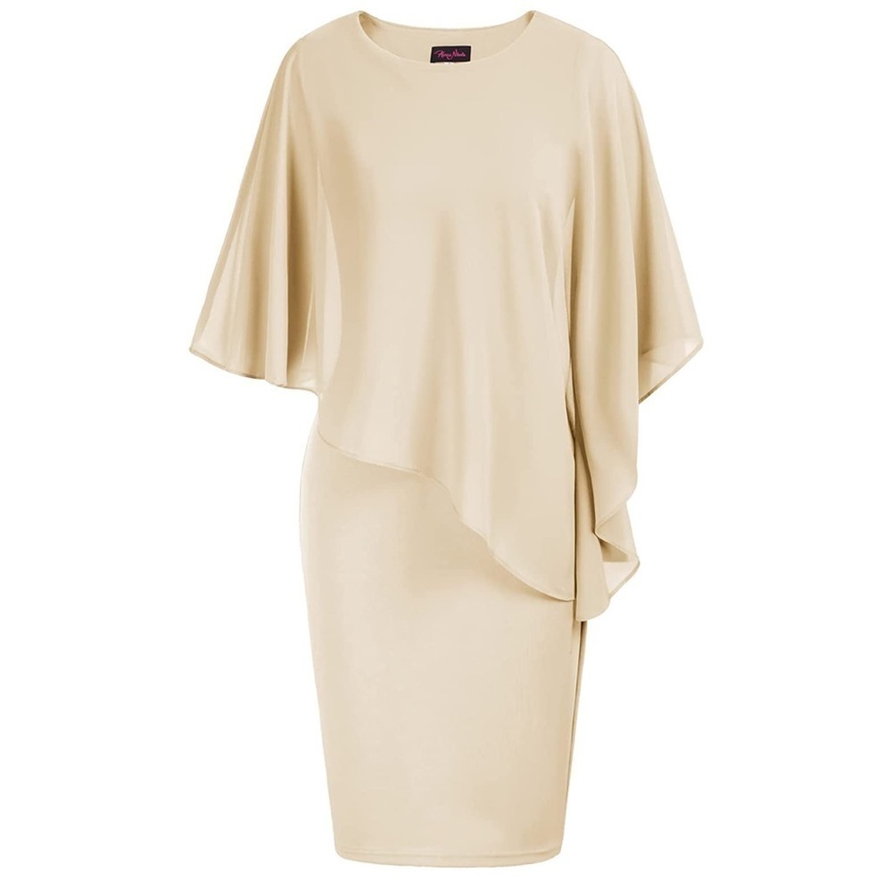 NWT Hanna Nikole Sleeveless Bodycon Pencil Cape Dress with Chiffon Overlay